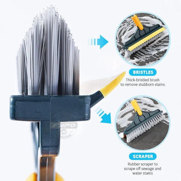 2 In 1 Long Handle Wiper Stiff Bristle - Floor Brush